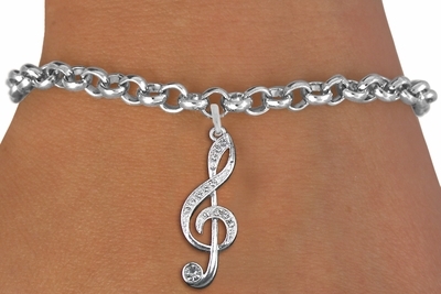 Crystal Treble Clef Charm on Chain Bracelet Lobster Clasp 7 1/2